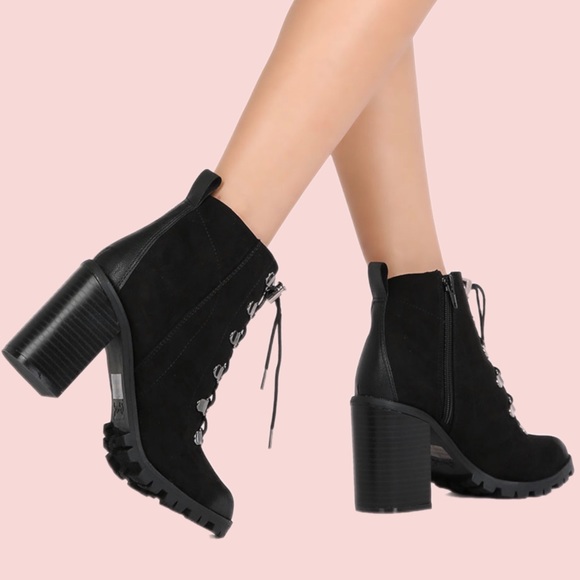 Qupid Shoes New In Box Women Qupid Faux Suede Lace Up Chunky Heel Lug Sole Bootie Poshmark